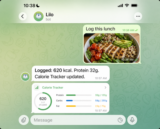 Lilo logging a meal and calories