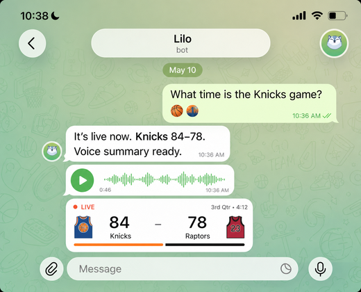 Lilo sharing a live game update